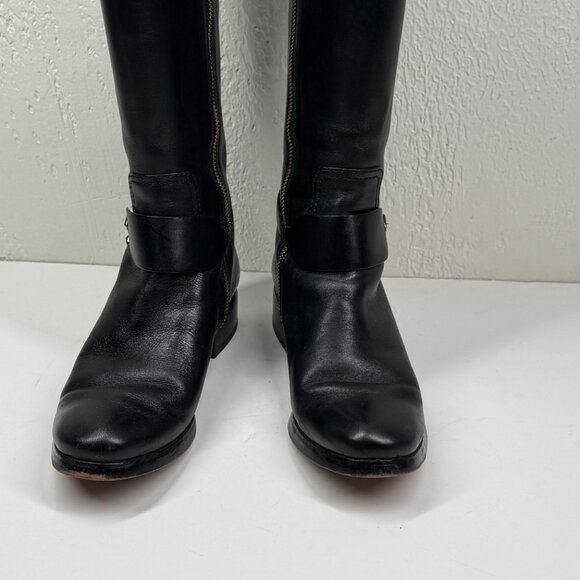 Michael Kors Fulton Harness Riding Boots Black Brown Leather Size 6.5M - Picture 4 of 12
